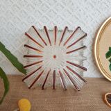 Ceiling lamp / wall lamp in molded glass two-tone square 70s