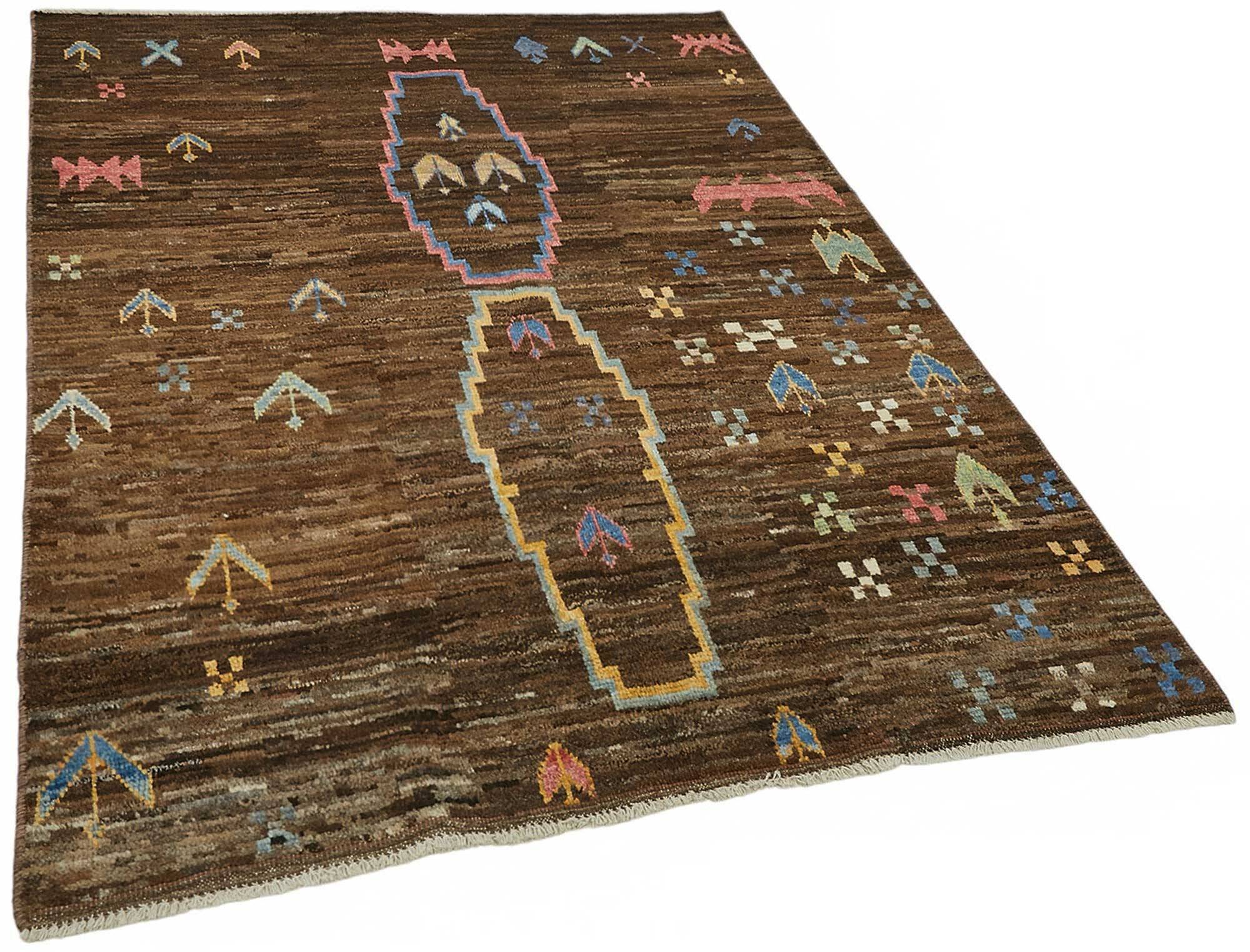 Hand-Knotted Tribal Unique 145 cm x 200 cm Brown Wool Carpet