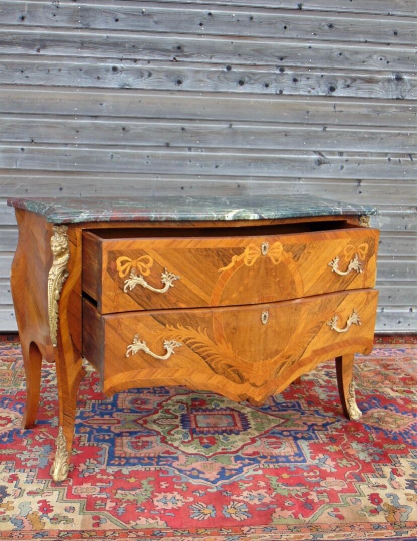 Curved dresser, Louis XV style marquetry