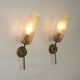 French Retro 1960s Single Wall Light In Gold Metal Clear Pattern Shade 5416