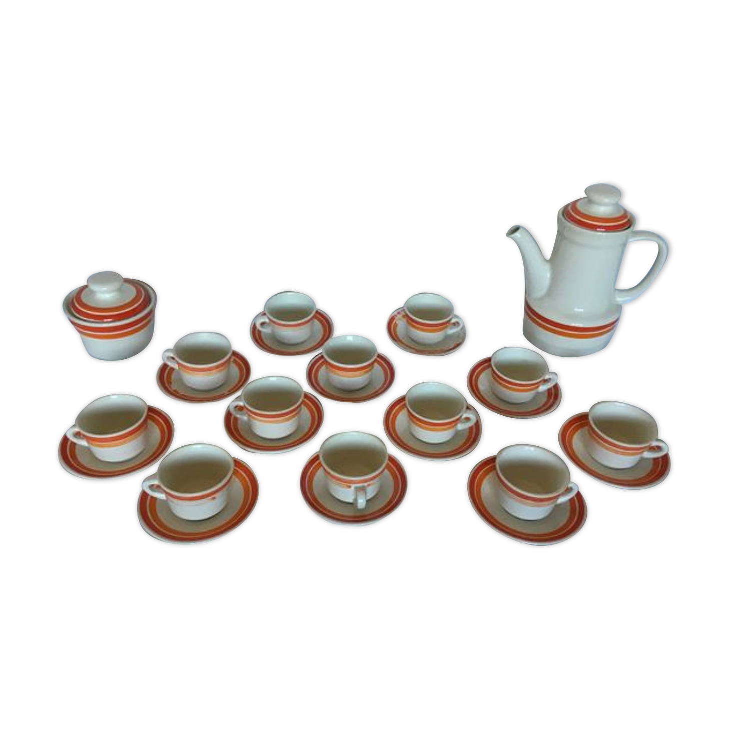 Vintage orange and red coffee set saint amand bahia coffee pot cups saucer