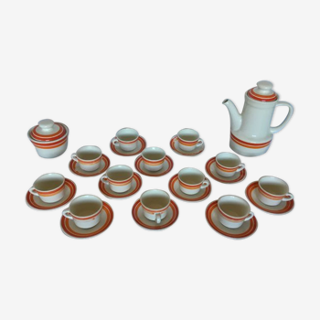 Vintage coffee service orange and red saint amand bahia pot coffee cups under cup