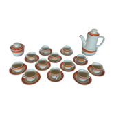 Service à café vintage orange et rouge saint amand bahia pot café tasses sous tasse
