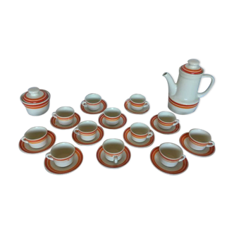 Vintage coffee service orange and red saint amand bahia pot coffee cups under cup