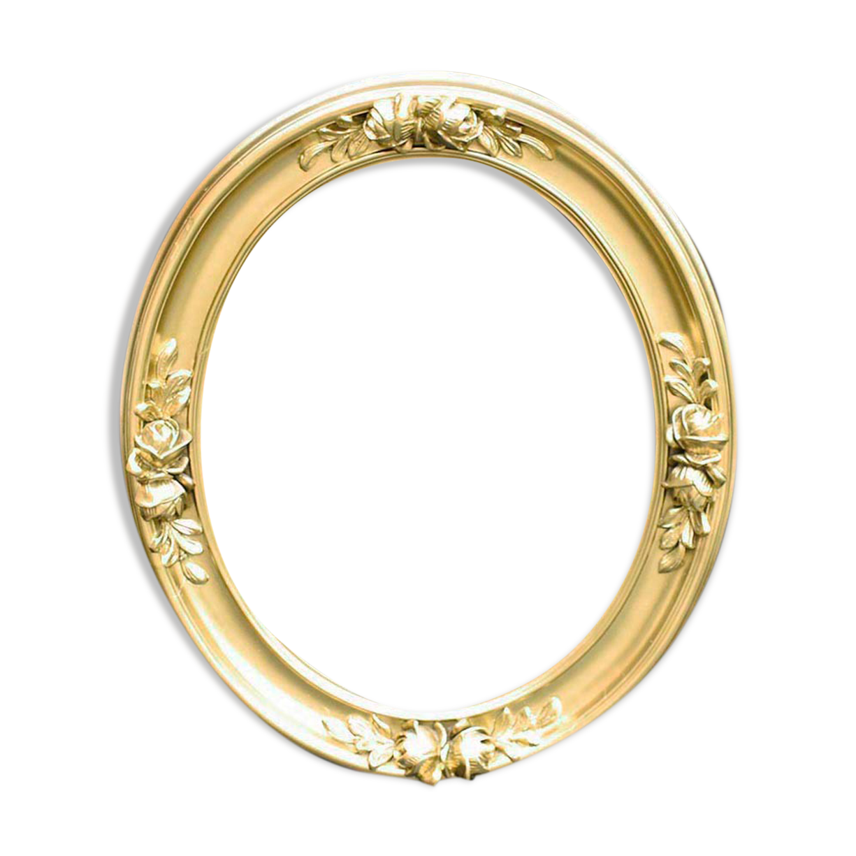 Delightful empty old gilded oval frame with carved wood and stucco flowers 63 x 53