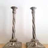 Pair of twisted column candlesticks in silver metal