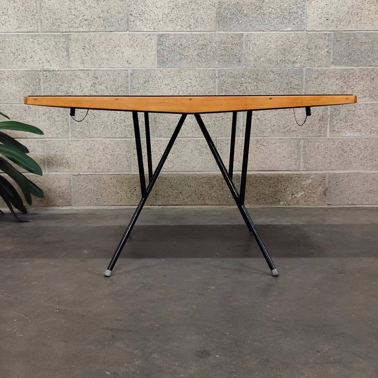 Metal and wood table, black Opaxit top, Czech Republic 1960