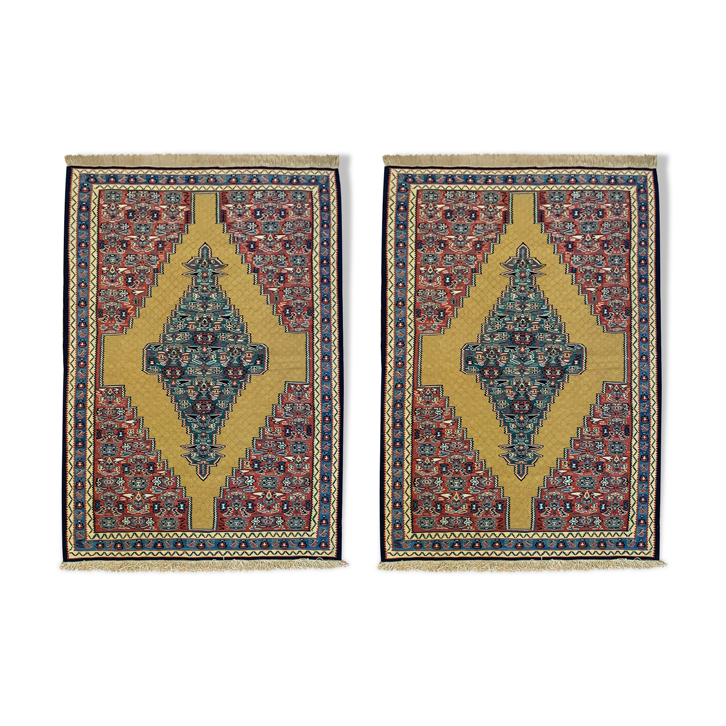 Pair of Yellow Kilims Handmade Persian Flatwoven Area Rugs- 81x115cm