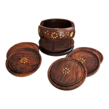 Ensemble de 6 dessous de verres avec support en bois et laiton