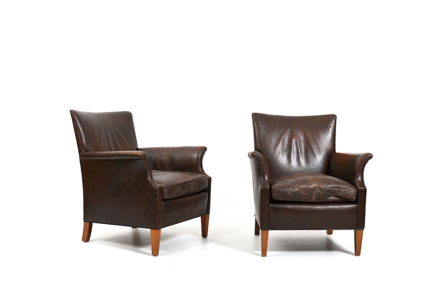 Pair of old Danish club chairs in patinated leather 1940s