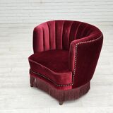 1970s, Danish lounge chair, original condition, cherry-red velour fabric.