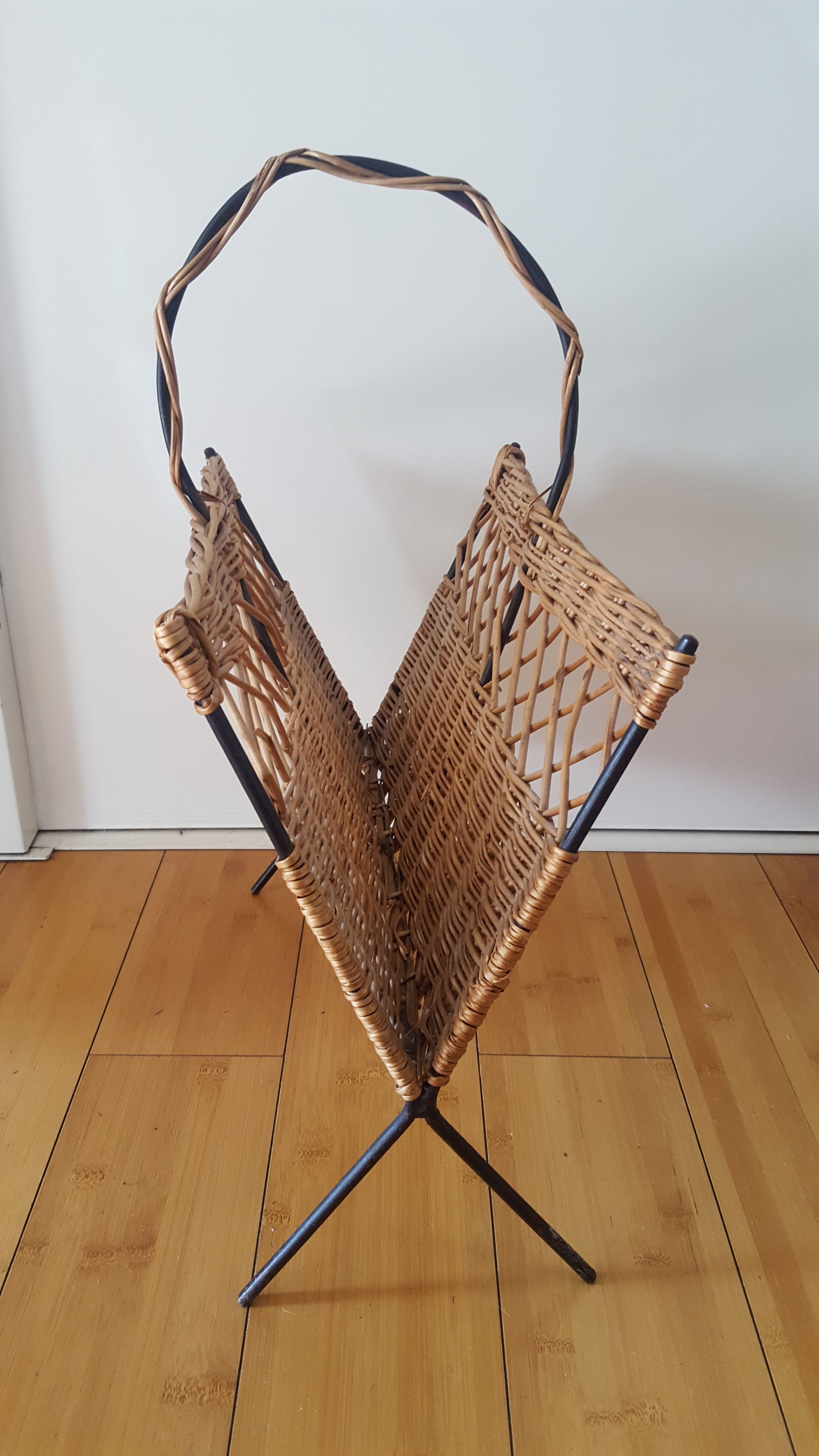 Vintage rattan magazine holder