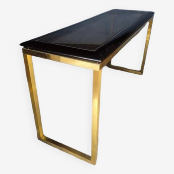 Designer console in golden brass and glass ep 1970