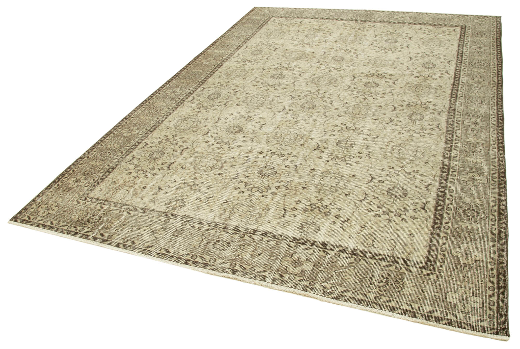 Handmade antique oriental beige carpet 208 cm x 303 cm