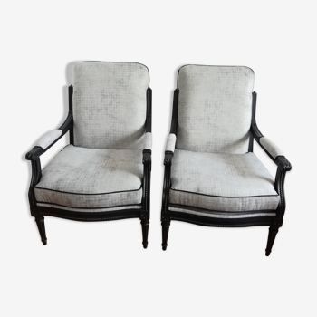 Pair of armchairs restored velvet black and beige