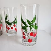 Set of 4 water glasses or orangeade, cherry pattern