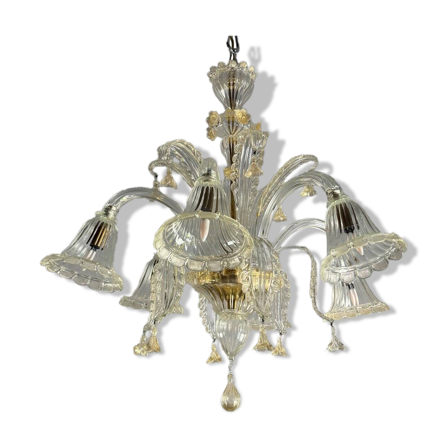 Lustre Vénitien 6 feux en verre de Murano doré