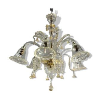 Venetian Chandelier In Golden Murano Glass, 6 Arms Of Light