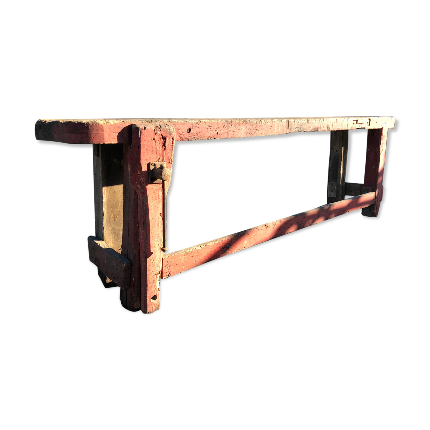 Old carpenter's workbench painted red