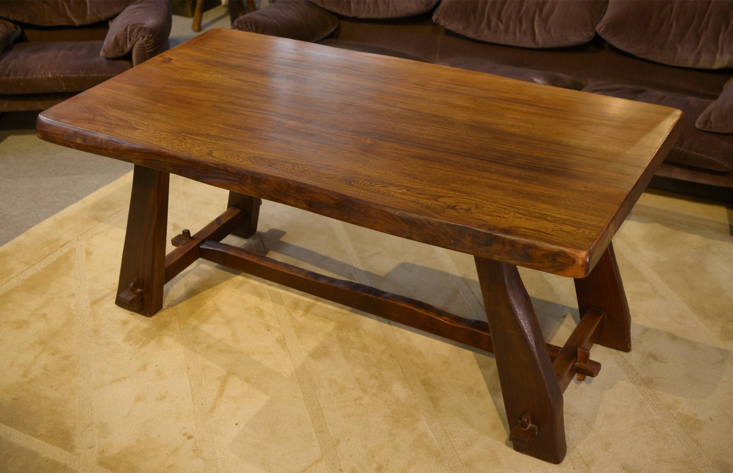 Brutalist table in elm by Aranjou 1950s