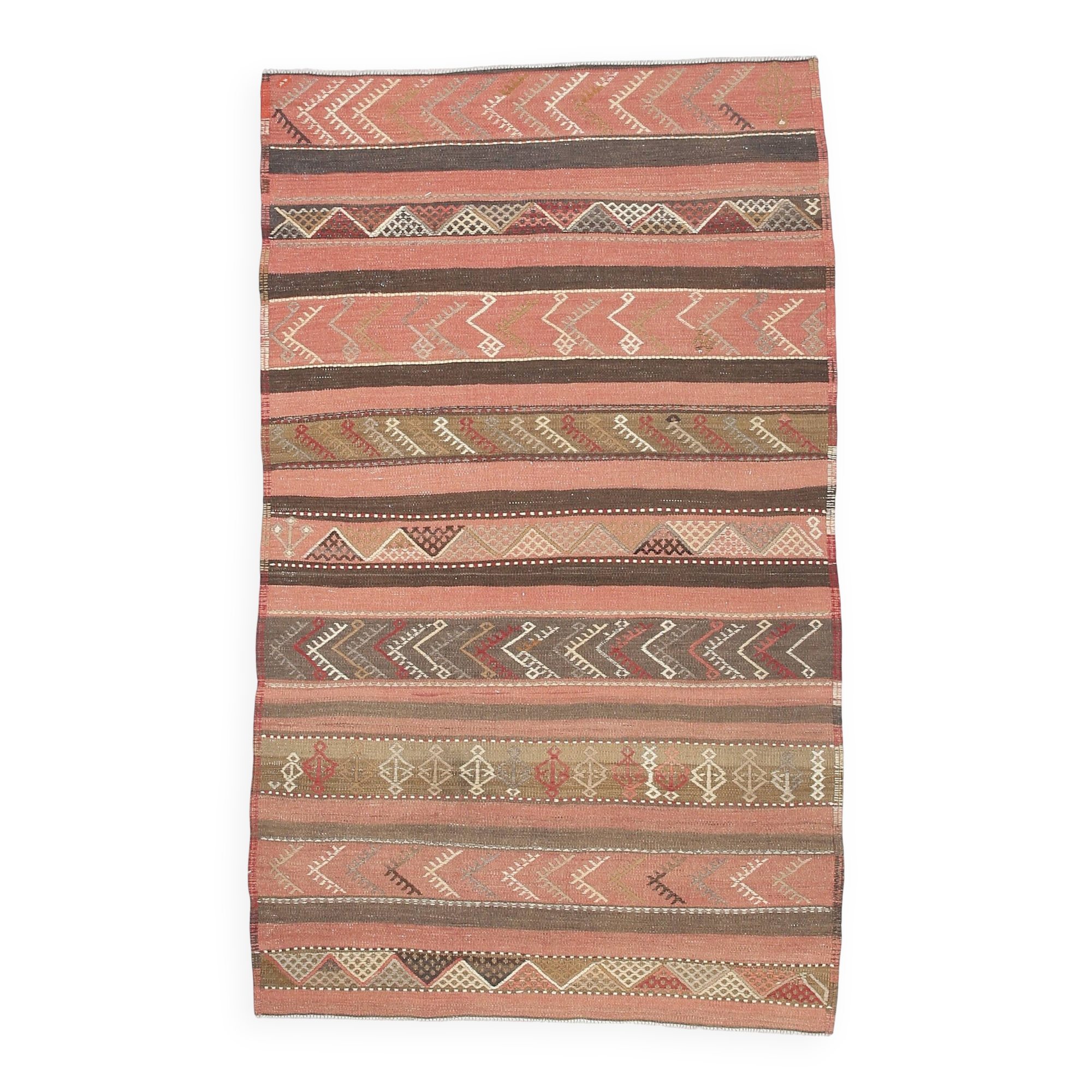 Tapis Kilim rouge et marron fait main