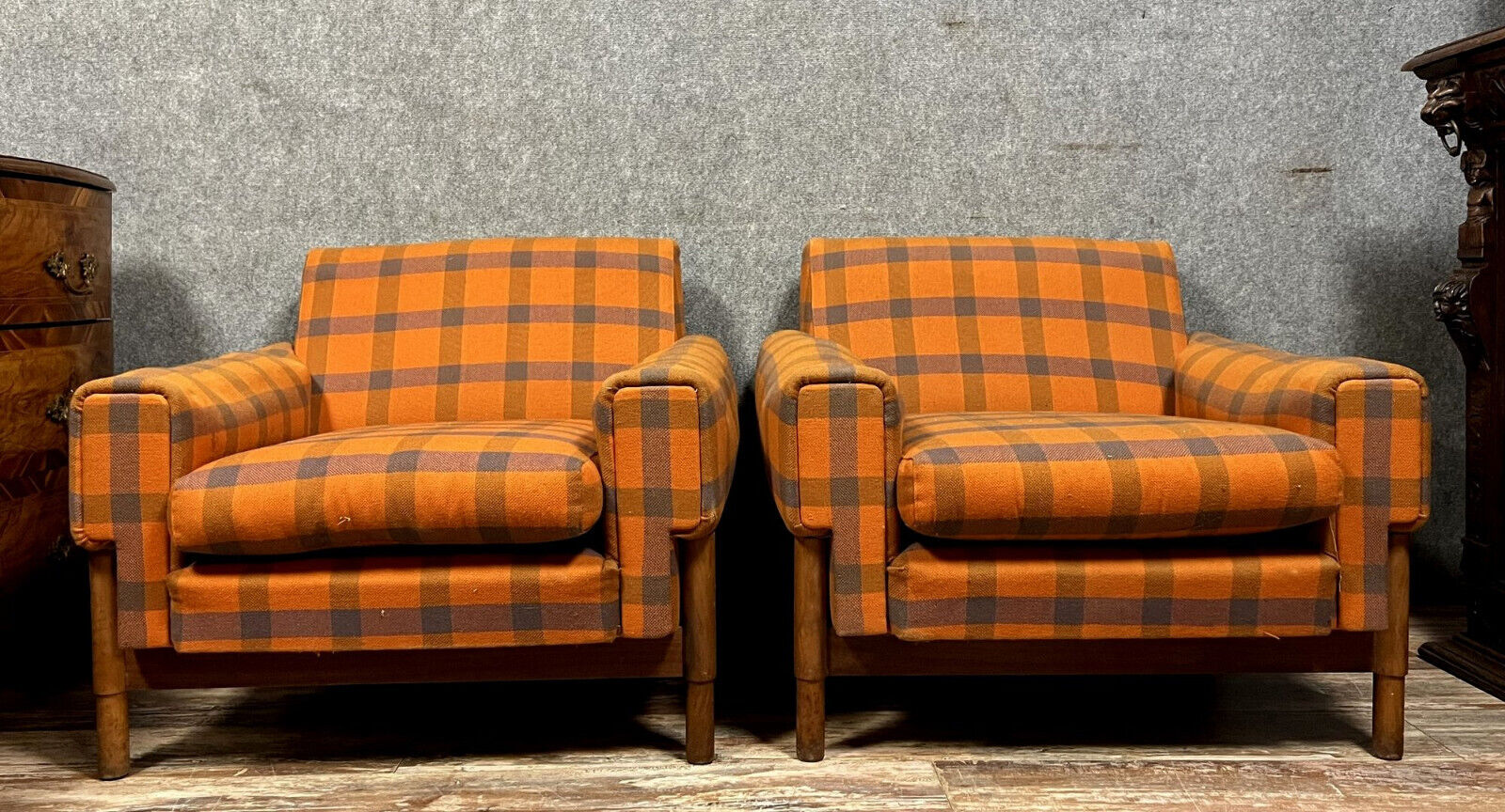 Pair of vintage Scandinavian armchairs from the 50s-60s in teak