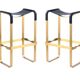 Pair of blue metal and brass stools without a backrest.