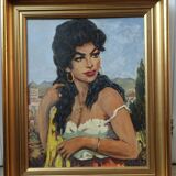 Painting 1950 signed bohemian portrait