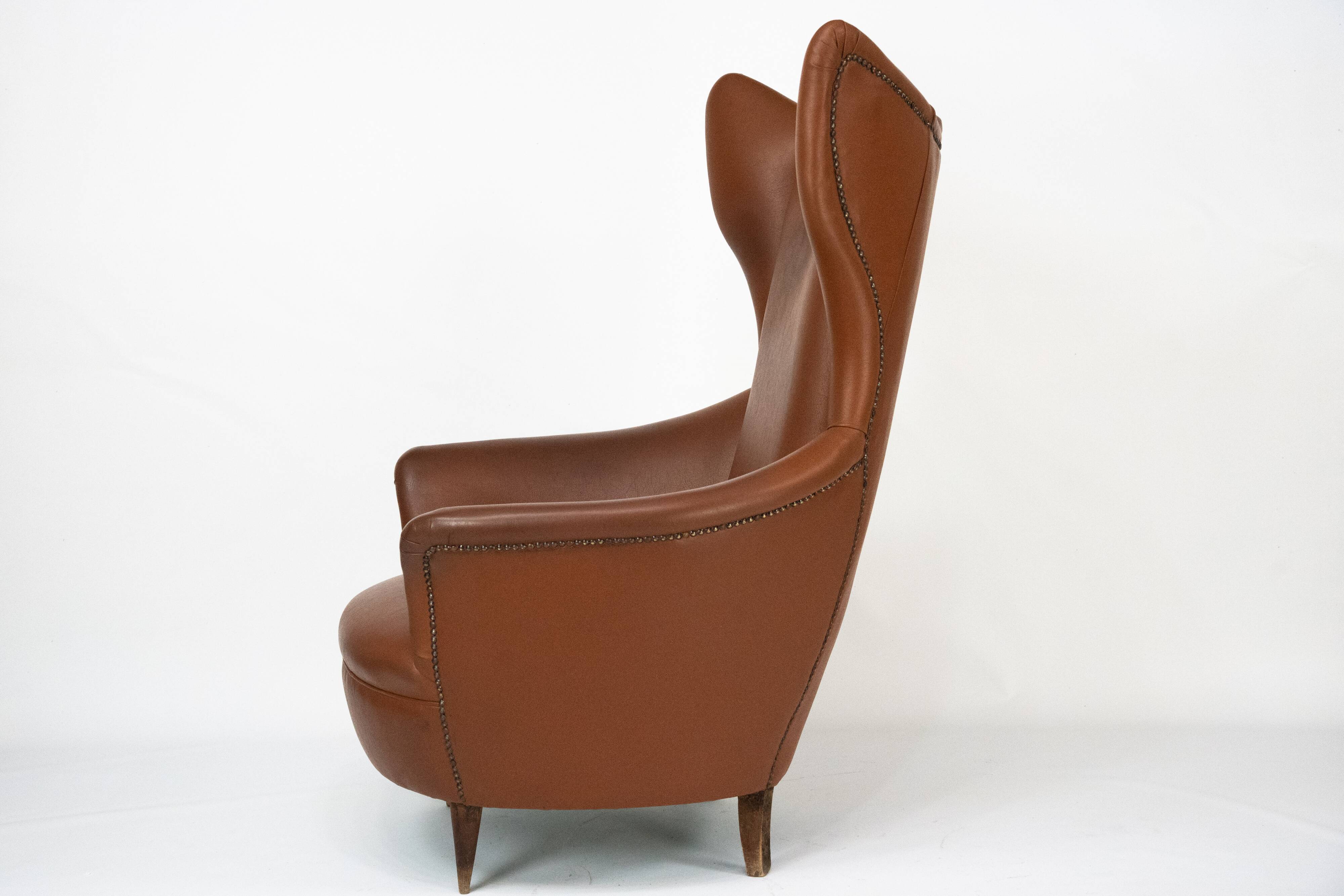 Mid-Century Italian Wingback Armchair in Leatherette, 1950s