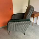 Fauteuil rétro vers 1960 vert forêt et pied de poule