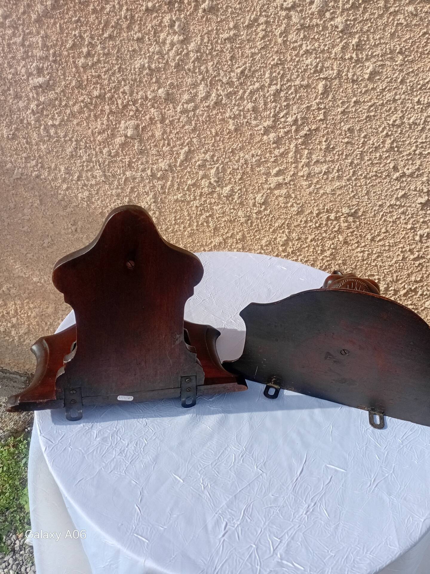Rare pair of wall-mounted consoles Elephant carved wood J. Derolland