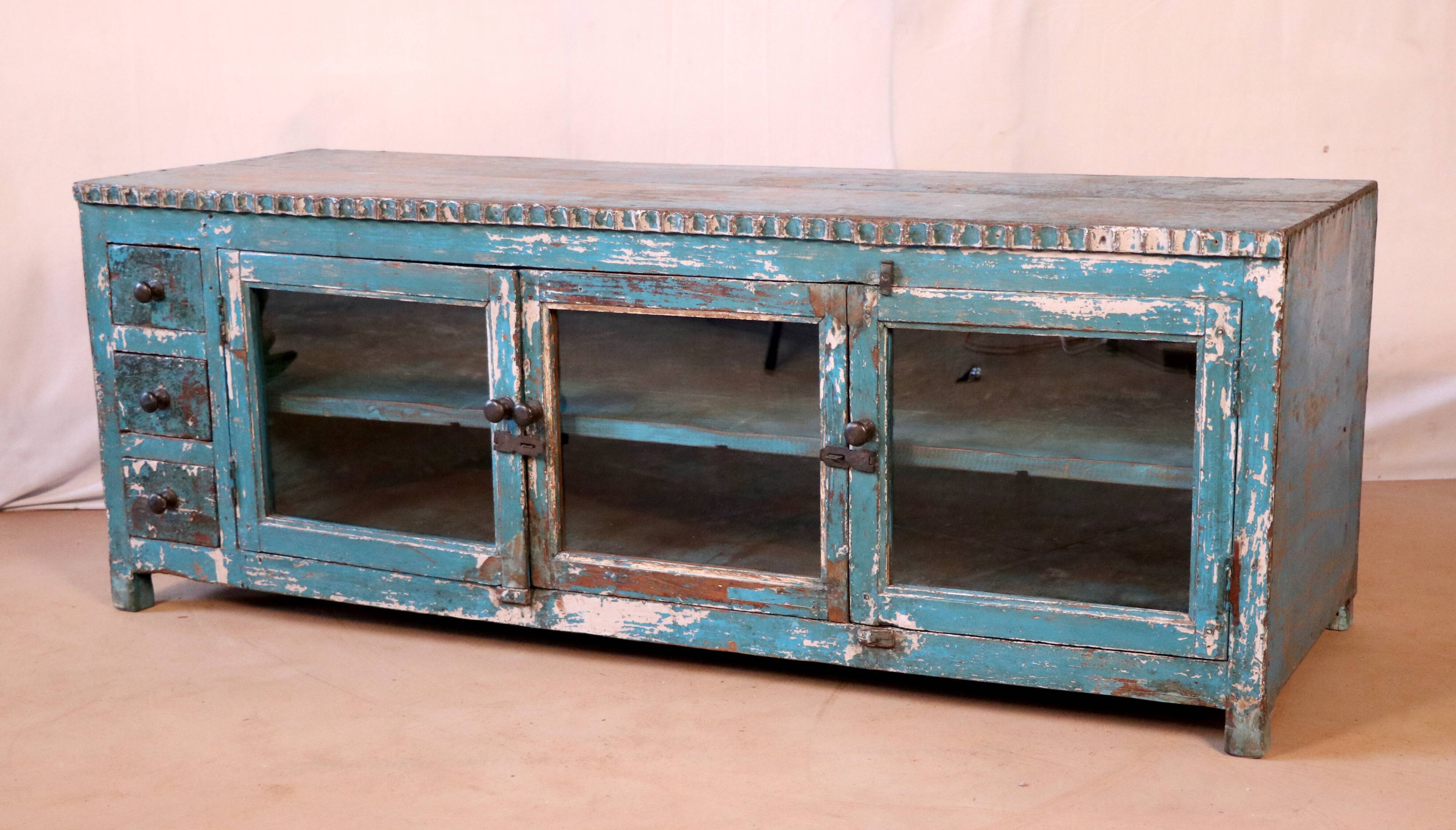 Old low sideboard, tv stand in original blue patina burmese teak