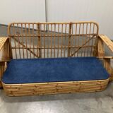 Exclusive Six Strand Rectangular Rattan 3-Seat Sofa after Paul Frankl, 50s