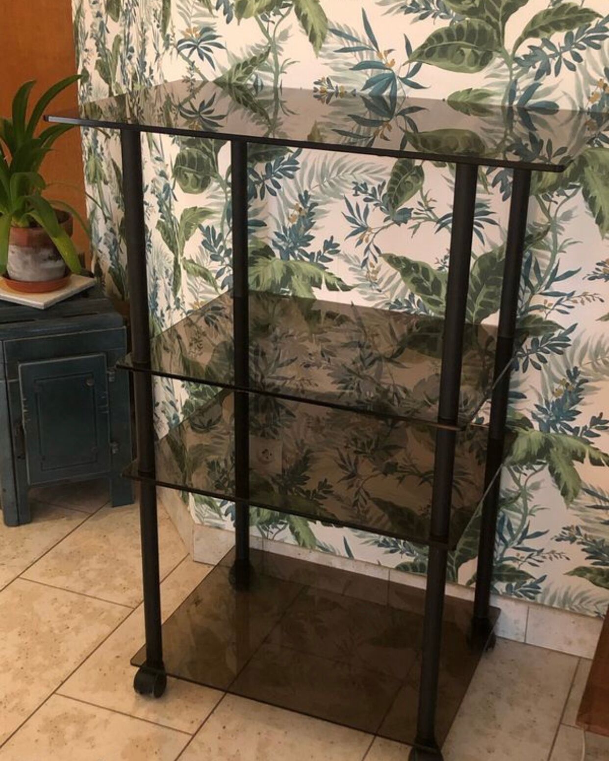 Service, TV stand on wheels in smoked glass Erard