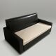 Convertible 2-seater sofa in black faux leather, 70s-80s.