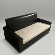 Convertible 2-seater sofa in black faux leather, 70s-80s.
