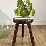 low stool in solid turned wood from the 70s