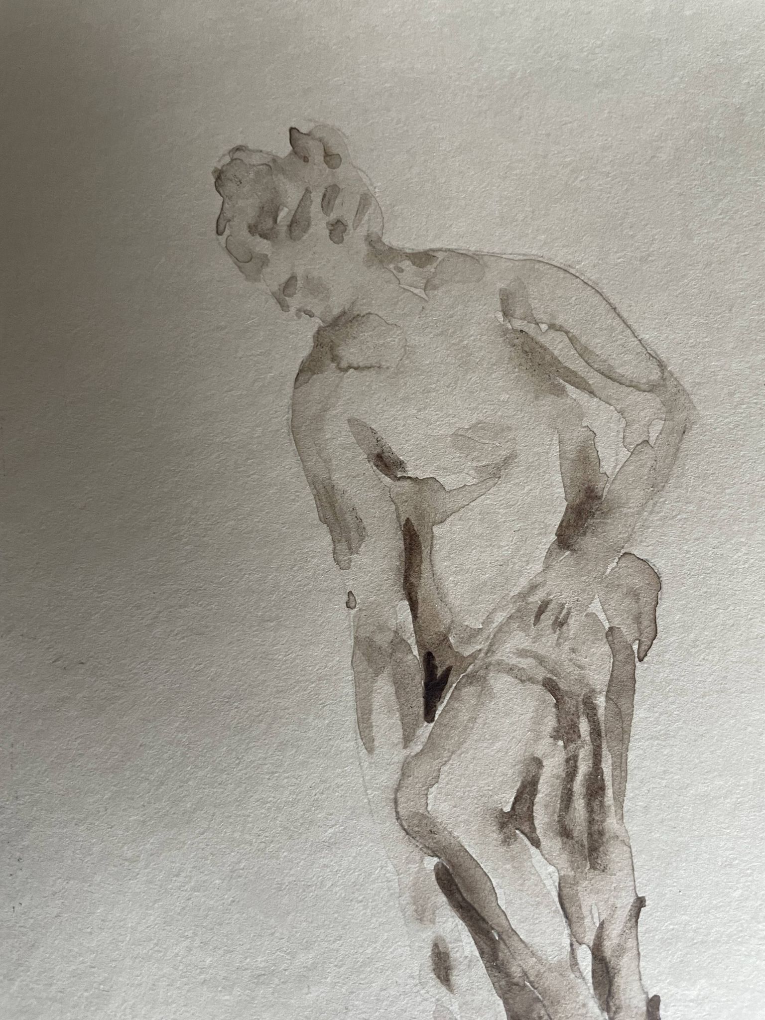Signed painting monochrome watercolor study drawing statue museum classic "coming out of the bath"