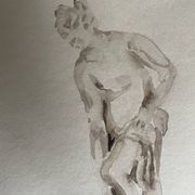 Signed painting monochrome watercolor study drawing statue museum classic "coming out of the bath"
