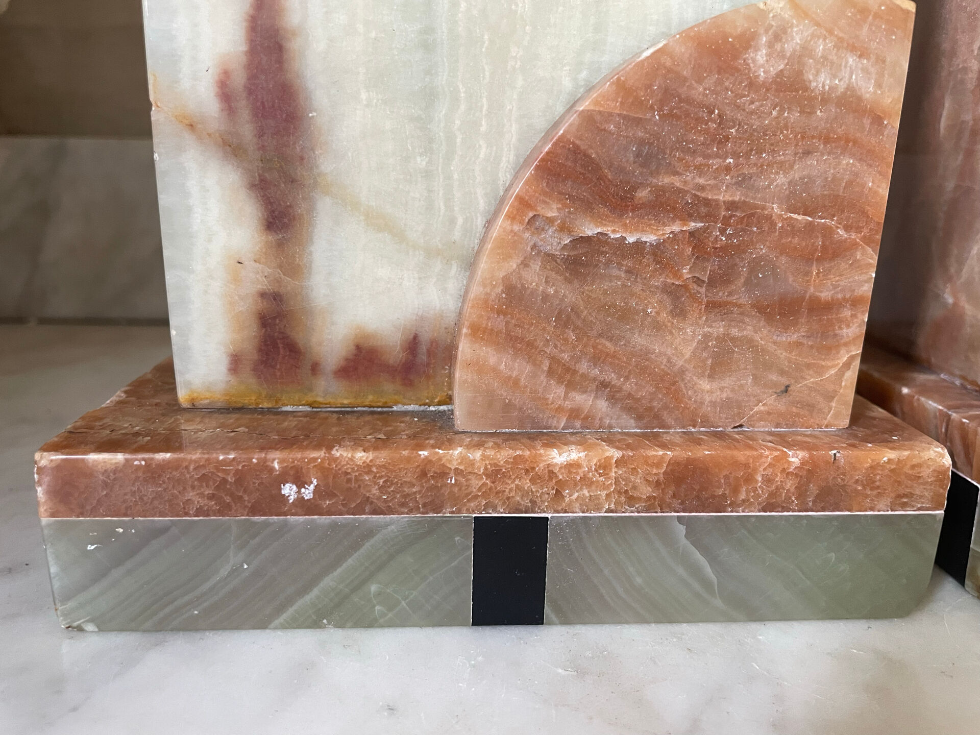 Pair of Art Deco marble and onyx bookends