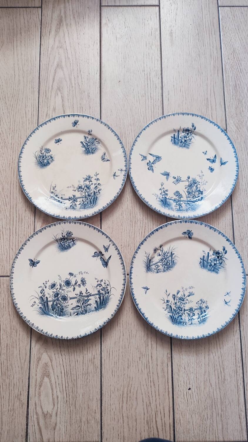 4 flat plates in Sarreguemines earthenware, Tsarine