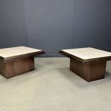 Pair of copper and travertine coffee tables by Belgochrom, 1970s