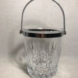 Ancien seau à glaçons cristal d'arques avec anse métal chromé