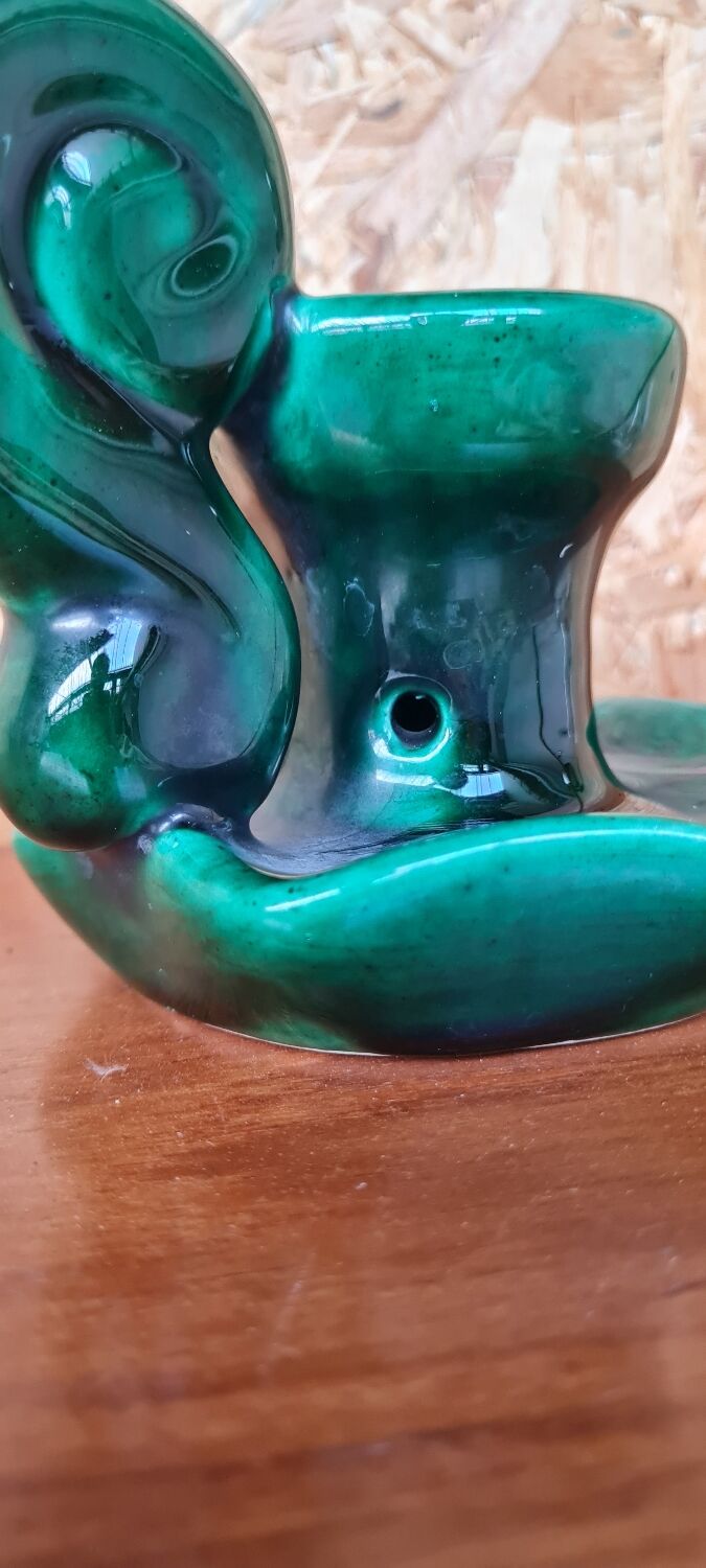 Green earthenware candle holder