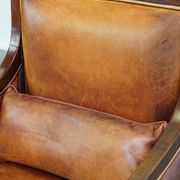 Cognac-Colored Sheepskin Leather Art Deco Design Chair Combined with Wood