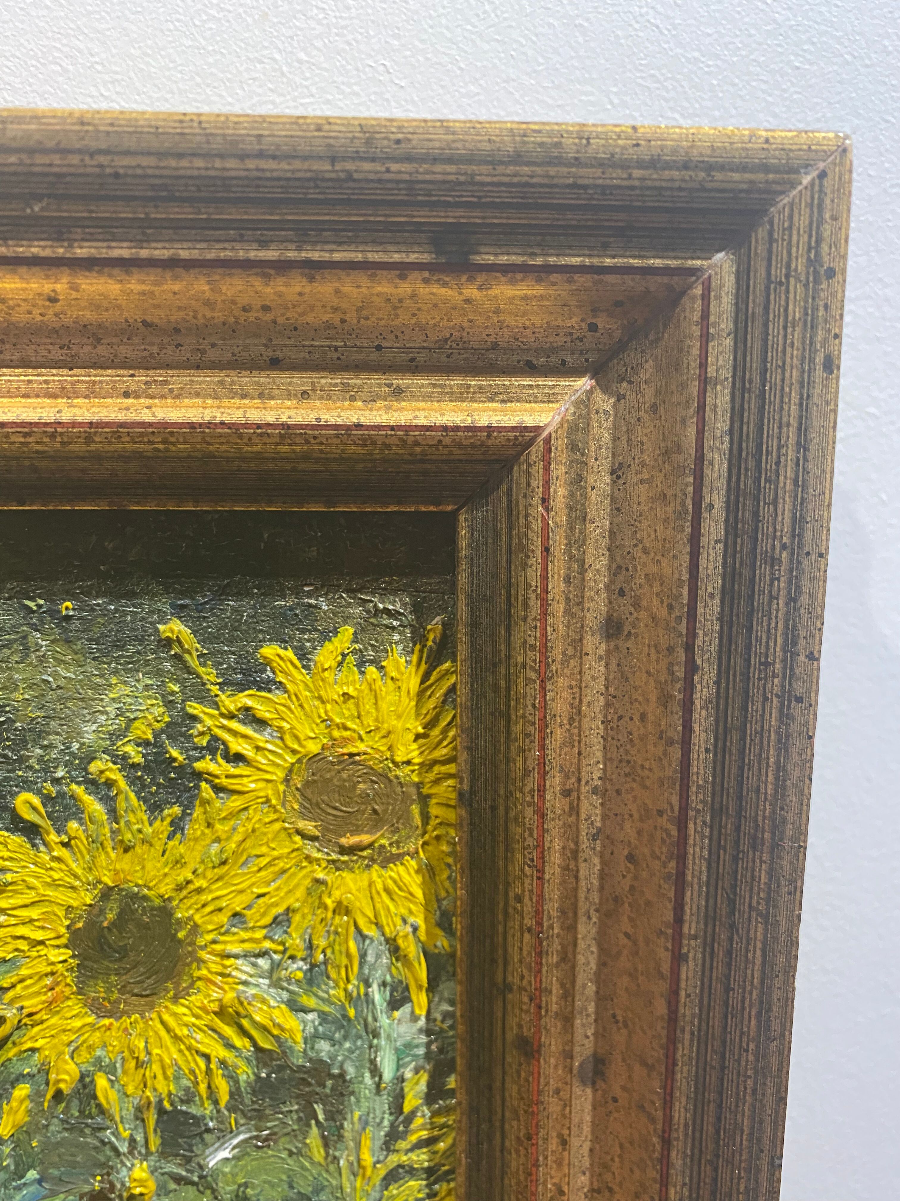 Old painting, still life with sunflowers, signed, XX century