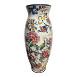 Glazed earthenware vase – floral and bird decoration –