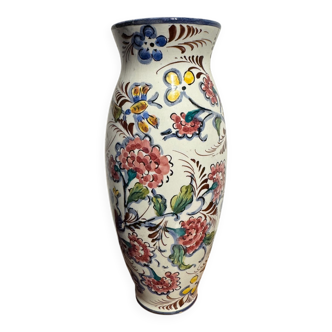 Glazed earthenware vase – floral and bird decoration –