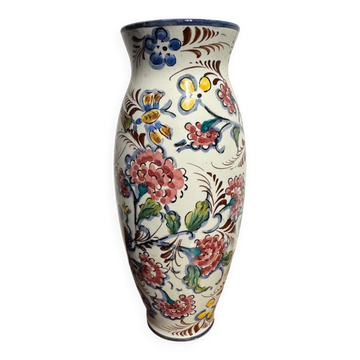 Vase en faïence émaillée – décor floral et oiseaux –