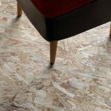 Set of 2 mid-century stools in red and black fabric and faux leather, with light wood legs.